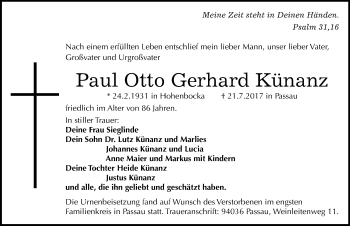 Traueranzeige von Paul Otto Gerhard Künanz von Mitteldeutsche Zeitung Wittenberg