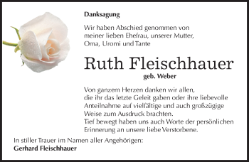 Traueranzeige von Ruth Fleischhauer von Mitteldeutsche Zeitung Halle/Saalkreis