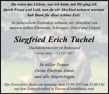 Traueranzeige von Siegfried Erich Tuchel von Mitteldeutsche Zeitung Dessau-Roßlau