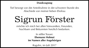Traueranzeige von Sigrun Förster von Mitteldeutsche Zeitung Bitterfeld