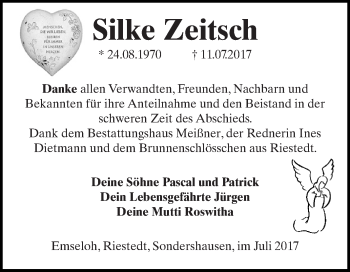 Traueranzeige von Silke Zeitsch von Super Sonntag SGH Mansf. Land