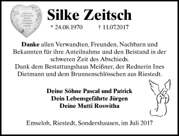Traueranzeige von Silke Zeitsch von Mitteldeutsche Zeitung Sangerhausen