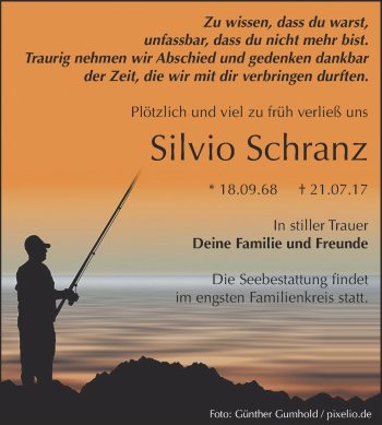 Traueranzeige von Silvio Schranz von WVG - Wochenspiegel Dessau / Köthen
