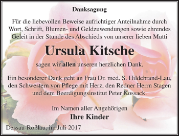 Traueranzeige von Ursula Kitsche von Mitteldeutsche Zeitung Dessau-Roßlau