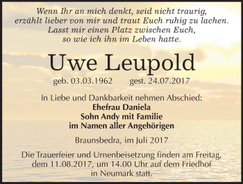 Traueranzeige von Uwe Leupold von Mitteldeutsche Zeitung Merseburg/Querfurt