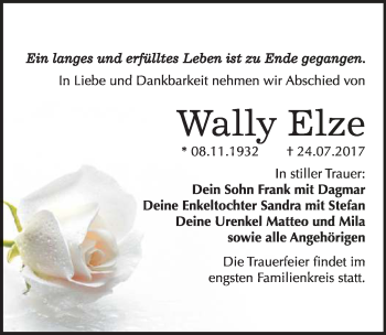 Traueranzeige von Wally Elze von Mitteldeutsche Zeitung Bitterfeld