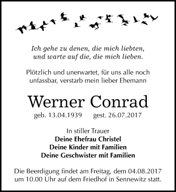 Traueranzeige von Werner Conrad von Mitteldeutsche Zeitung Halle/Saalkreis