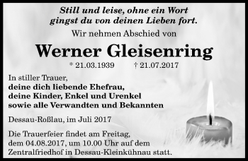 Traueranzeige von Werner Gleisenring von Mitteldeutsche Zeitung Dessau-Roßlau