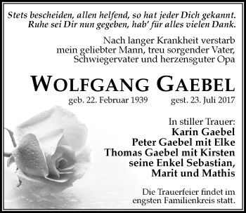 Traueranzeige von Wolfgang Gaebel von Mitteldeutsche Zeitung Halle/Saalkreis