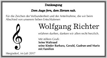 Traueranzeige von Wolfgang Richter von Mitteldeutsche Zeitung Mansfelder Land