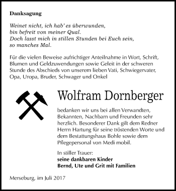 Traueranzeige von Wolfram Dornberger von Mitteldeutsche Zeitung Merseburg/Querfurt