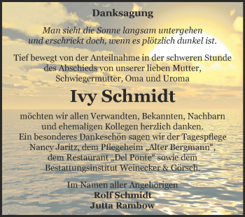 Traueranzeige von Ivy Schmidt von Super Sonntag Bernburg