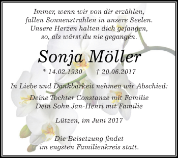 Traueranzeige von Sonja Möller von WVG - Wochenspiegel NMB / WSF / ZTZ