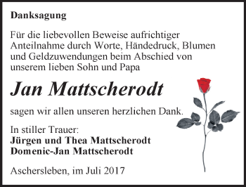 Traueranzeige von Jan Mattscherodt von Mitteldeutsche Zeitung Aschersleben