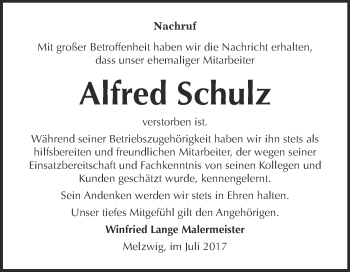 Traueranzeige von Alfred Schulz von Super Sonntag Wittenberg
