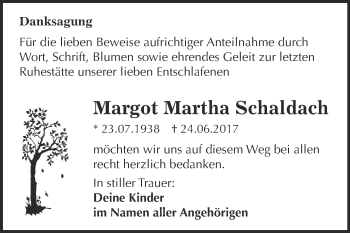 Traueranzeige von Margot Martha Schaldach von WVG - Wochenspiegel Bitterfeld