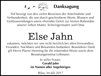 Traueranzeige von Else Jahn von Mitteldeutsche Zeitung Bitterfeld