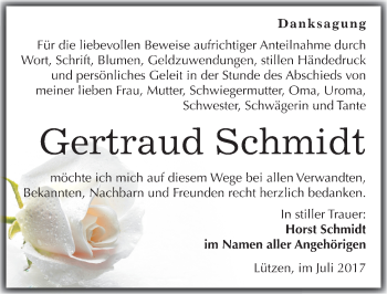 Traueranzeige von Gertraud Schmidt von Mitteldeutsche Zeitung Weißenfels