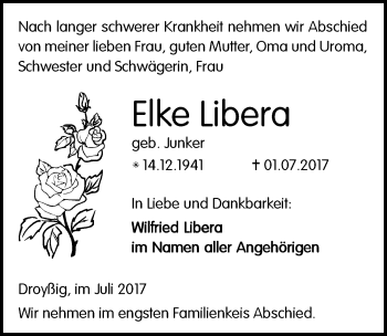 Traueranzeige von Elke Libera von Mitteldeutsche Zeitung Zeitz