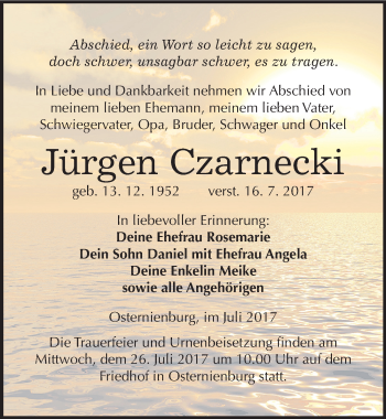 Traueranzeige von Jürgen Czarnecki von Mitteldeutsche Zeitung Köthen