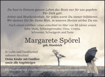 Traueranzeige von Margarete Spörel von WVG - Wochenspiegel Bitterfeld