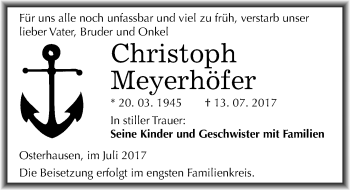 Traueranzeige von Christoph Meyerhöfer von Mitteldeutsche Zeitung Mansfelder Land