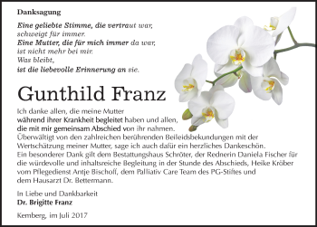 Traueranzeige von Gunthild Franz von Mitteldeutsche Zeitung Wittenberg