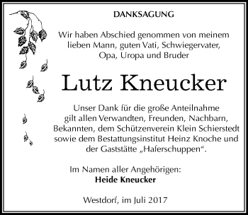 Traueranzeige von Lutz Kneucker von Mitteldeutsche Zeitung Aschersleben