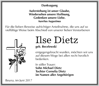 Traueranzeige von Ilse Dietz von Mitteldeutsche Zeitung Merseburg/Querfurt