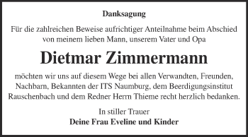 Traueranzeige von Dietmar Zimmermann von WVG - Wochenspiegel NMB / WSF / ZTZ