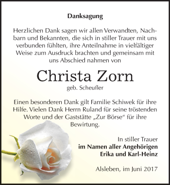 Traueranzeige von Christa Zorn von Mitteldeutsche Zeitung Bernburg