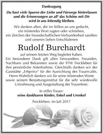 Traueranzeige von Rudolf Burchardt von Mitteldeutsche Zeitung Aschersleben