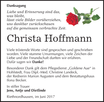 Traueranzeige von Christa Hoffmann von Mitteldeutsche Zeitung Sangerhausen