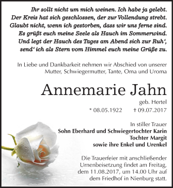 Traueranzeige von Annemarie Jahn von Mitteldeutsche Zeitung Bernburg