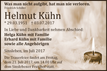Traueranzeige von Helmut Kühn von Super Sonntag Aschersleben