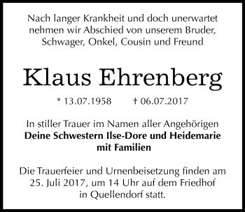 Traueranzeige von Klaus Ehrenberg von Mitteldeutsche Zeitung Köthen