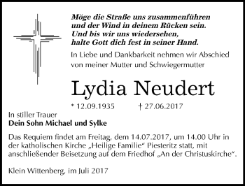 Traueranzeige von Lydia Neudert von Mitteldeutsche Zeitung Wittenberg