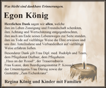 Traueranzeige von Egon König von WVG - Wochenspiegel Dessau / Köthen