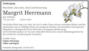 Traueranzeige von Margrit Herrmann von Mitteldeutsche Zeitung Mansfelder Land