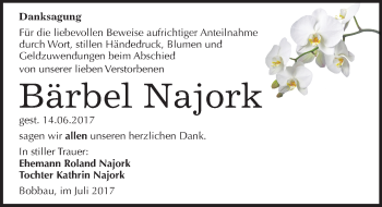Traueranzeige von Bärbel Najork von Mitteldeutsche Zeitung Bitterfeld