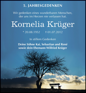 Traueranzeige von Kornelia Krüger von Mitteldeutsche Zeitung Köthen