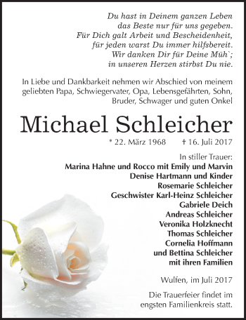 Traueranzeige von Michael Schleicher von Mitteldeutsche Zeitung Köthen
