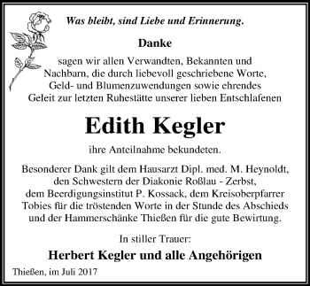 Traueranzeige von Edith Kegler von Mitteldeutsche Zeitung Wittenberg