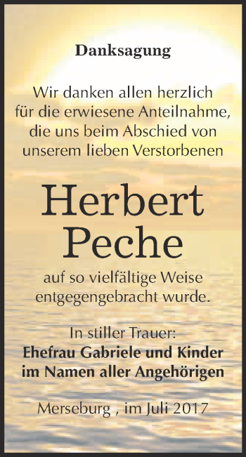 Traueranzeige von Herbert Peche von WVG - Wochenspiegel Merseburg