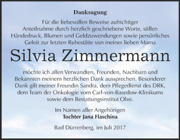 Traueranzeige von Silvia Zimmermann von Super Sonntag Merseburg