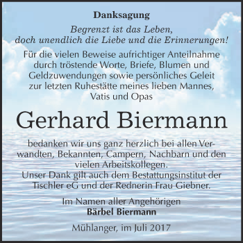 Traueranzeige von Gerhard Biermann von WVG - Wochenspiegel Wittenberg