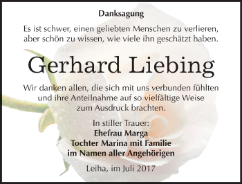 Traueranzeige von Gerhard Liebing von Mitteldeutsche Zeitung Merseburg/Querfurt