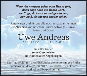 Traueranzeige von Uwe Andreas von Mitteldeutsche Zeitung Bernburg