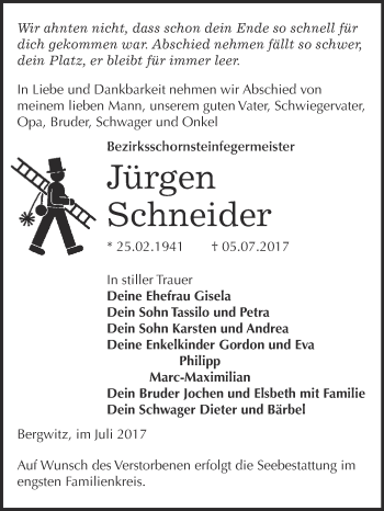 Traueranzeige von Jürgen Schneider von WVG - Wochenspiegel Wittenberg