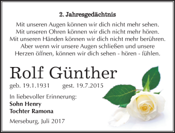 Traueranzeige von Rolf Günther von Mitteldeutsche Zeitung Merseburg/Querfurt
